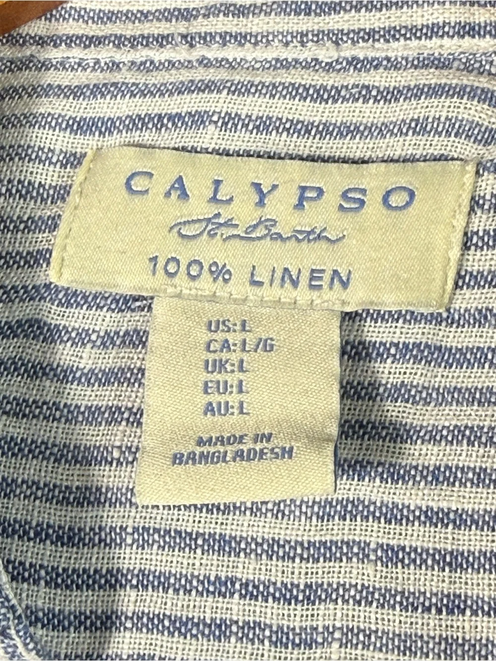 Calypso St. Barth Linen Button Down Shirt Blue White Stripe Large - Picture 3 of 7
